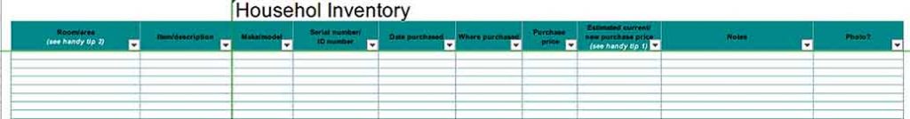 Household Inventory Checklist Excel Download