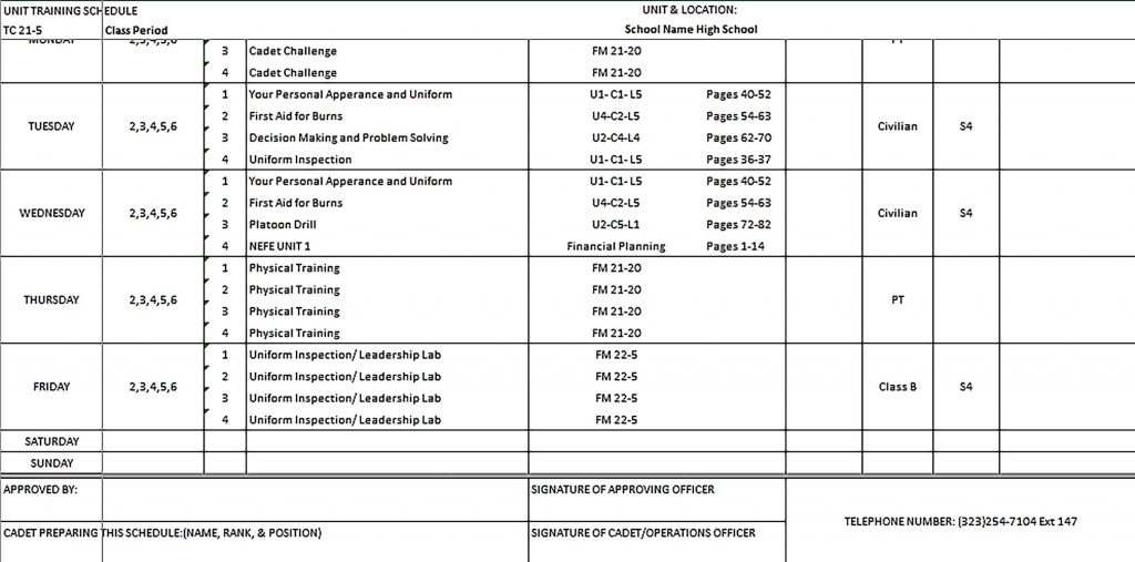 Template Weekly Training Schedule Excel Sample