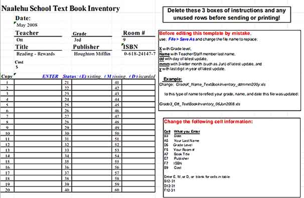 Text Book Inventory Spreadsheet