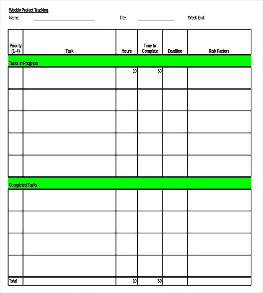 Weekly Project Tracking Spreadsheet