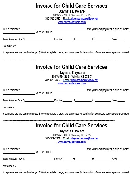 Invoice for Child Care Services 1