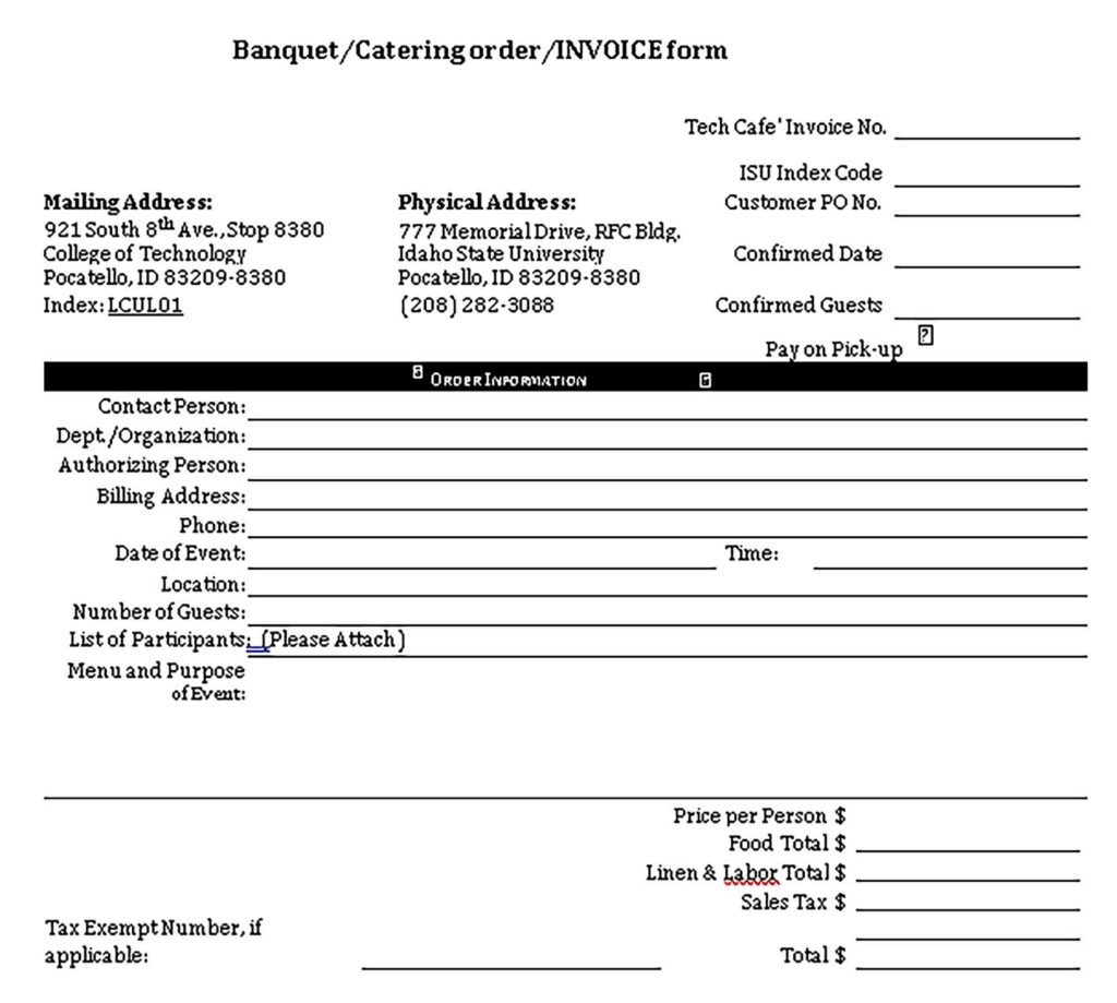 5+ Sample Catering Receipt Template