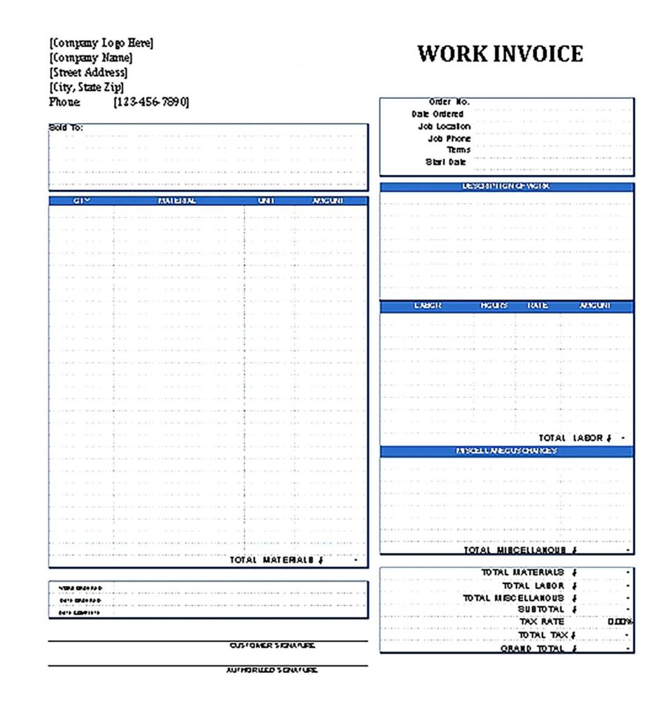 Sample Templates Work Invoice 1