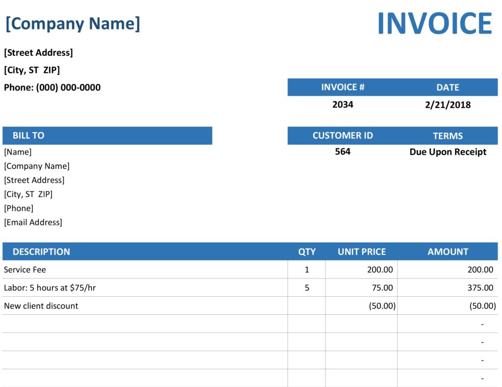Sample Templates invoice package