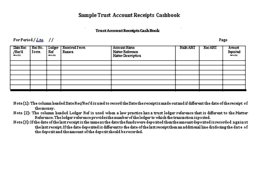 Sample Trust Account Receipt Cash Book Templates