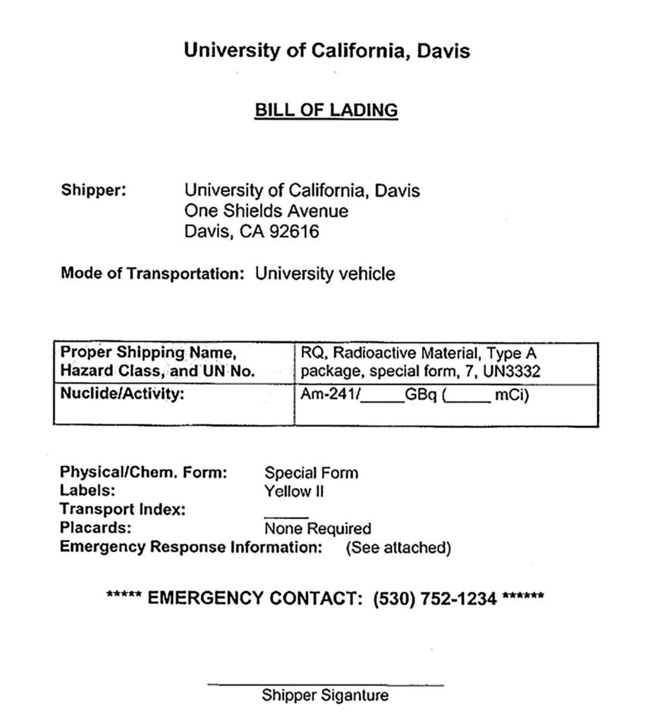 Sample UC Davis Bill of Lading Templates