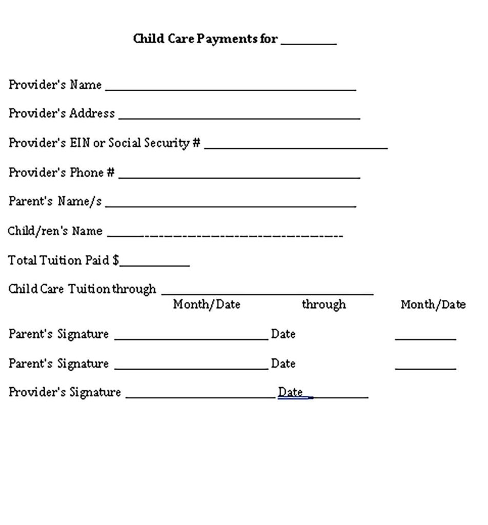 Sample Year End Daycare Receipts for Payment 1 Templates