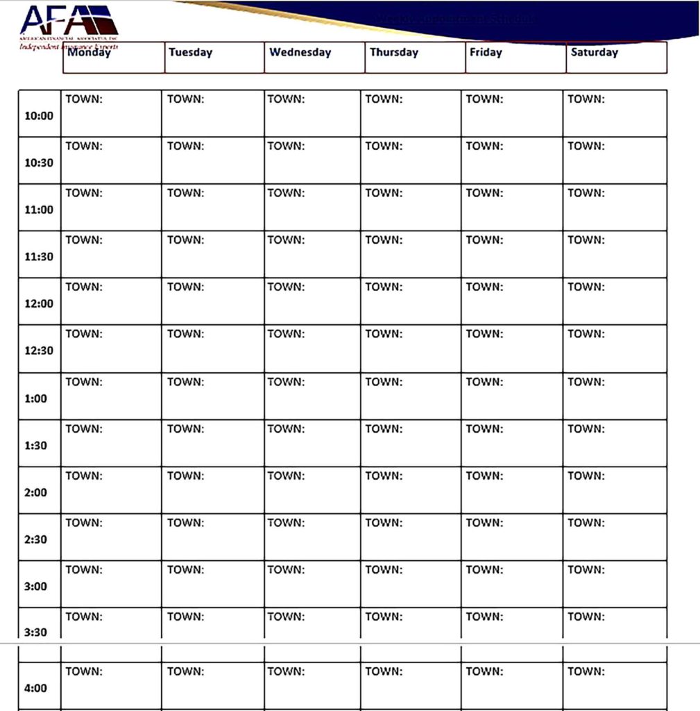 Template Weekly Appointment Schedule Printable Sample