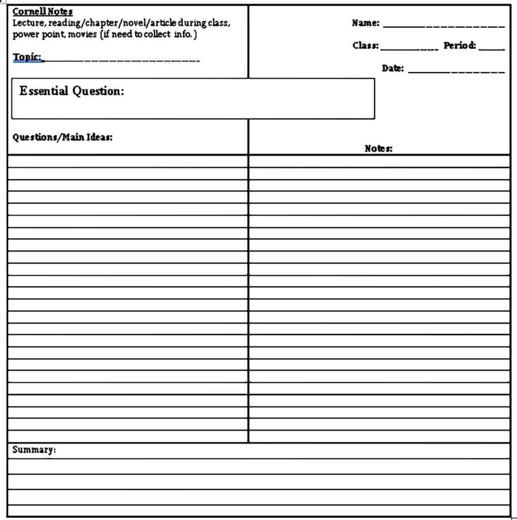 Blank Cornell Note Template