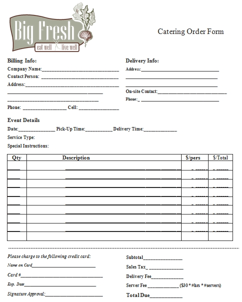 Templates Printable Catering Order Form Example