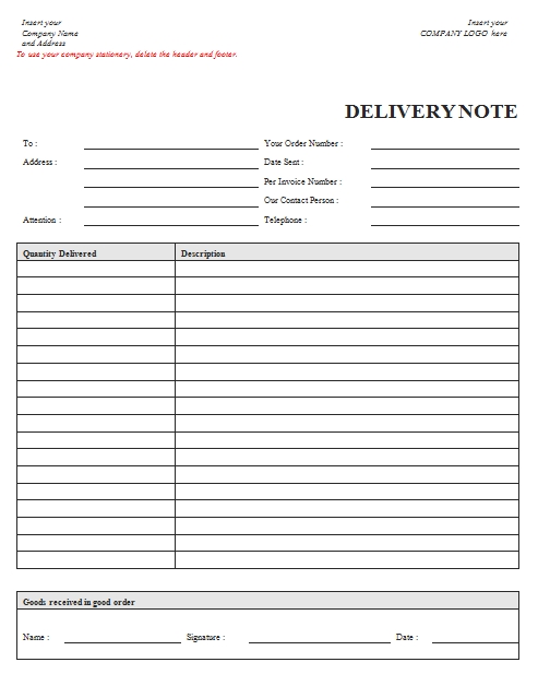 Templates Simple Document for Delivery Order Note Example