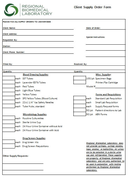 Templates Supply Order for Client Example