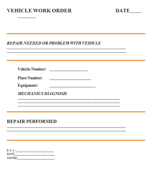 Templates Vehicle Work Order Example