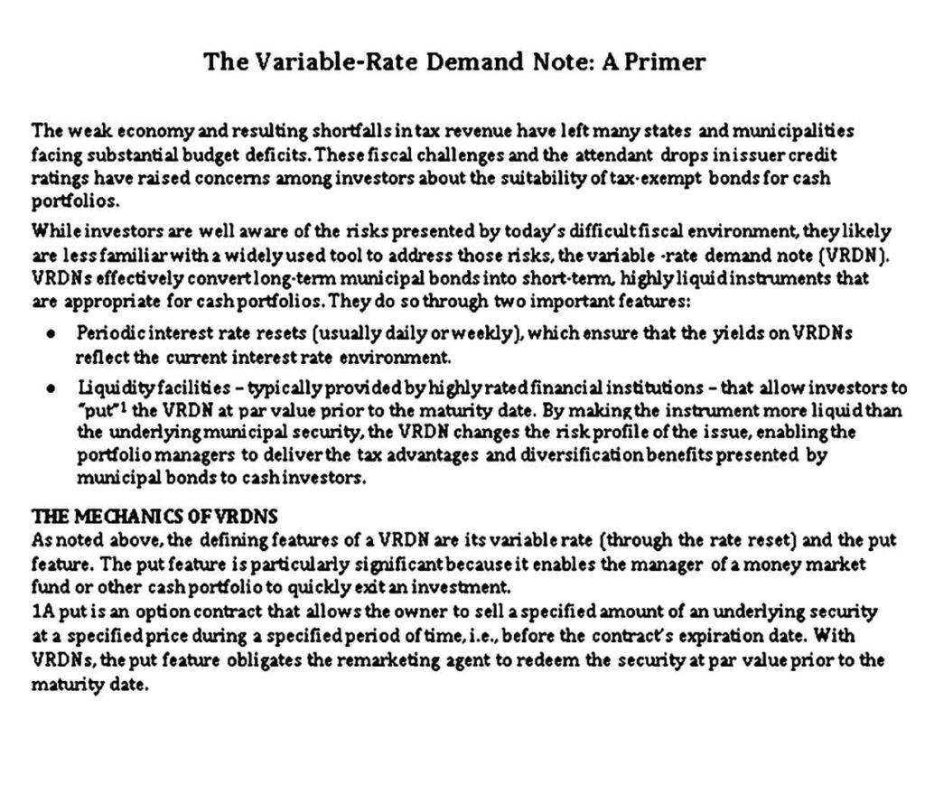 Variable Rate Demand Note Free PDF Download