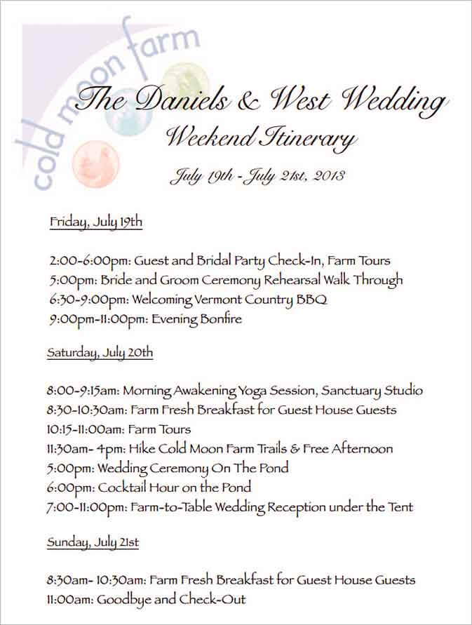 Templates Wedding Weekend Itinerary Example 002