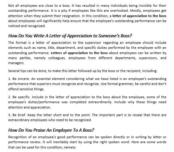 Artikel 102 Letter of Appreciation to Boss about Employee