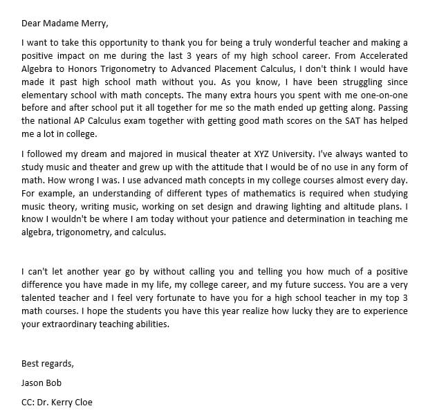 Artikel 69. Teacher Appreciation Letter from Student