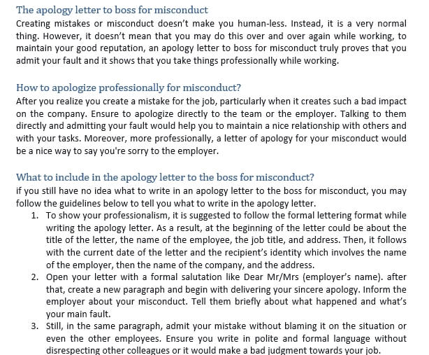 137 The apology letter to boss for misconduct